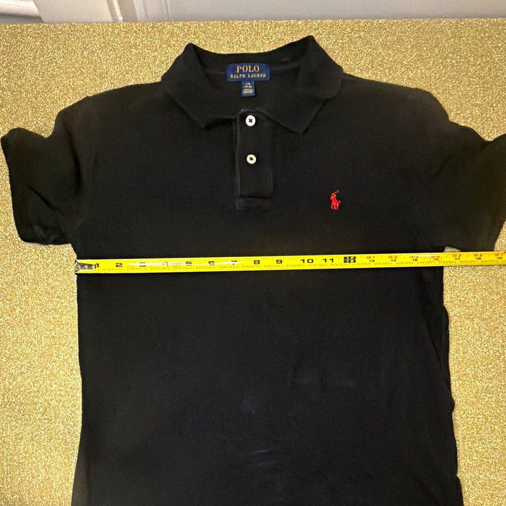 Polo Ralph Lauren Black Solid Cotton Knit Short Sleeve Logo Polo Shirt L